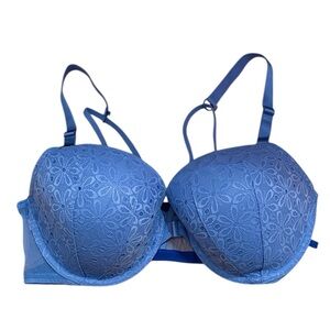 Victoria Secret Blue Lined Demi Lace Front Closure Bra